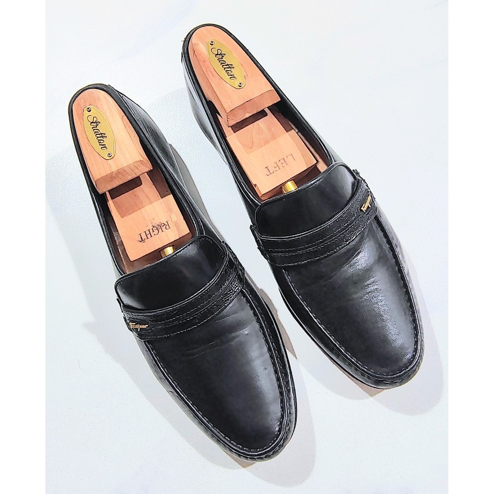Vintage Salvatore Ferragamo Loafers Shoes 90s Italy Mens 10D Black Leather